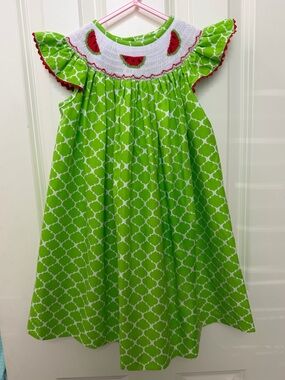 Girls' Lime Green Smocked Watermelon Dress